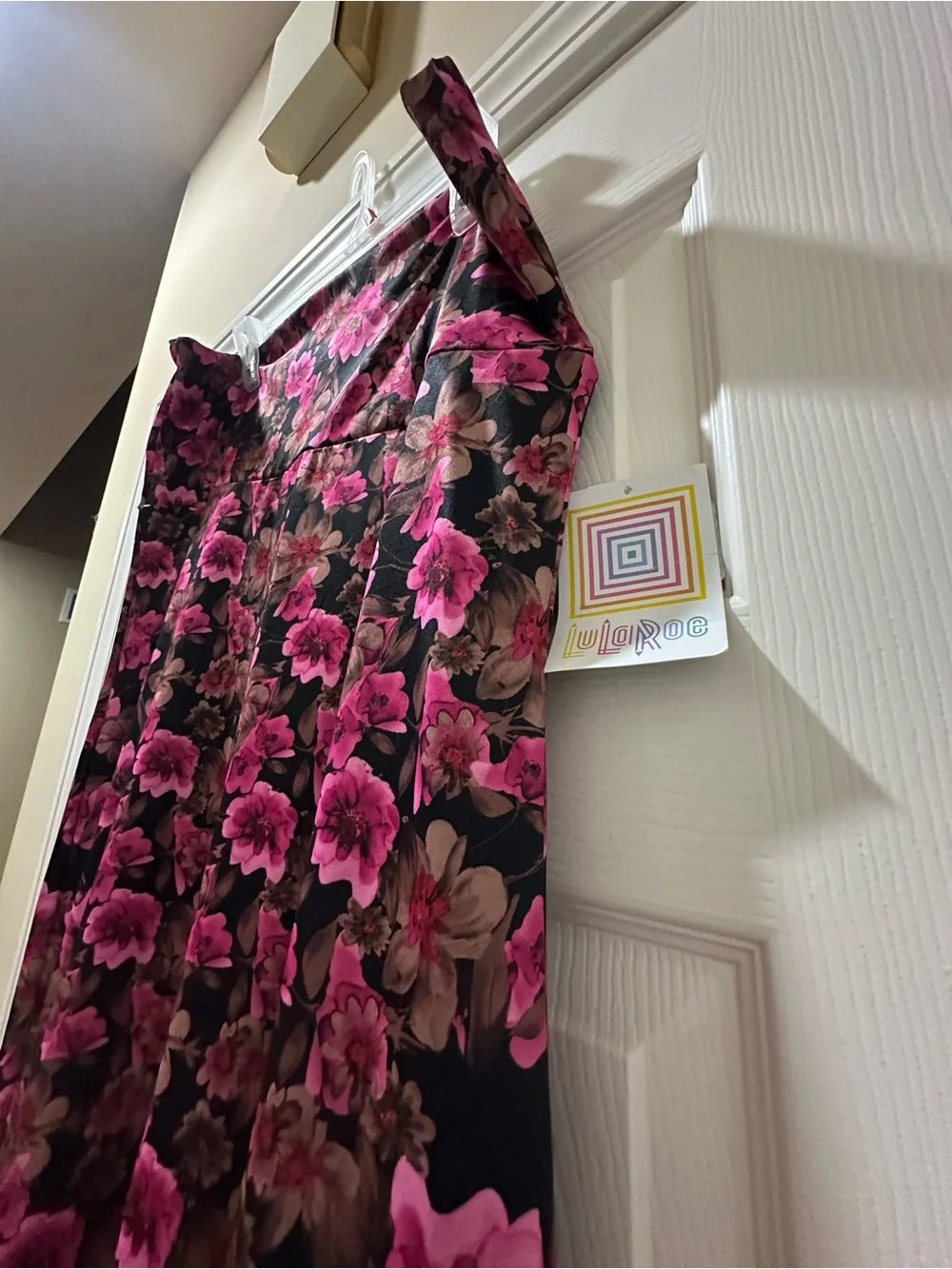 LuLaRoe Black Maxi Skirt with Pink Floral Print